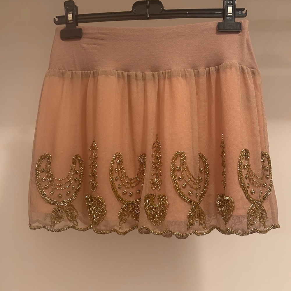 Black Brand Dusty Pink Mini Skirt with Gold Beading